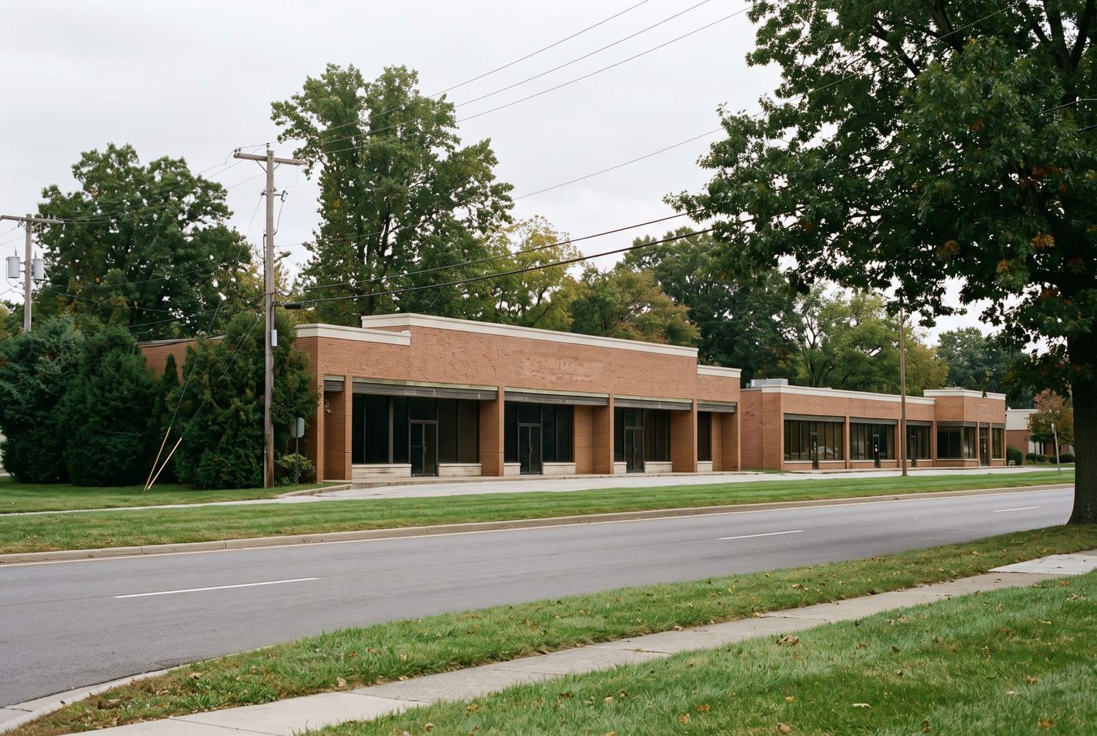 A wooded suburban arterial with low frontages set back behind grass verges